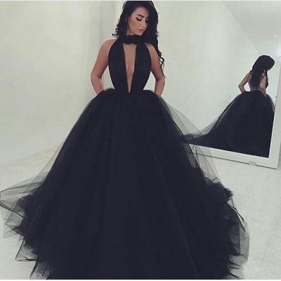 Black tulle long prom dress, black evening dress