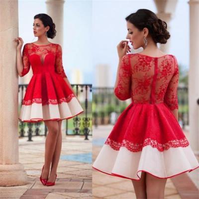 Homecoming Dress,Cocktail Dress,Homecoming Dresses,half sleeves homecoming dress,red short homecoming dress,sexy see-through homecoming dress,custom popular homecoming dress ,prom dress for junior ,2016 prom dress