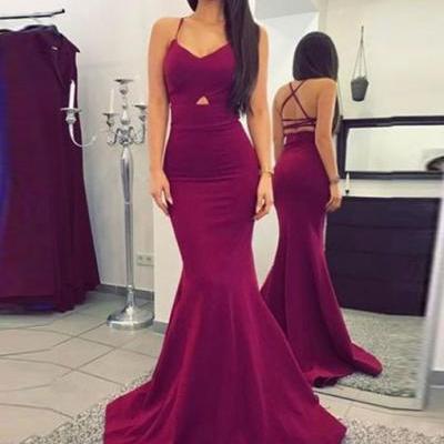 Burgundy Mermaid Prom Dress,Sweethart Formal Gown With Spaghetti Straps
