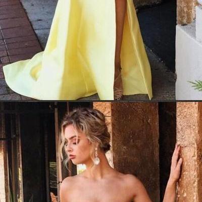 Yellow Long Prom Dress with Slit