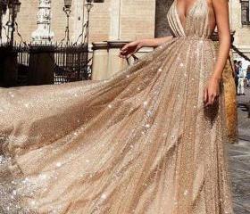Charming A-line Straps V-neck Long Prom Dress with Ruffles OP739