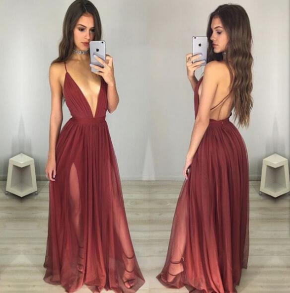 deep v open back dress