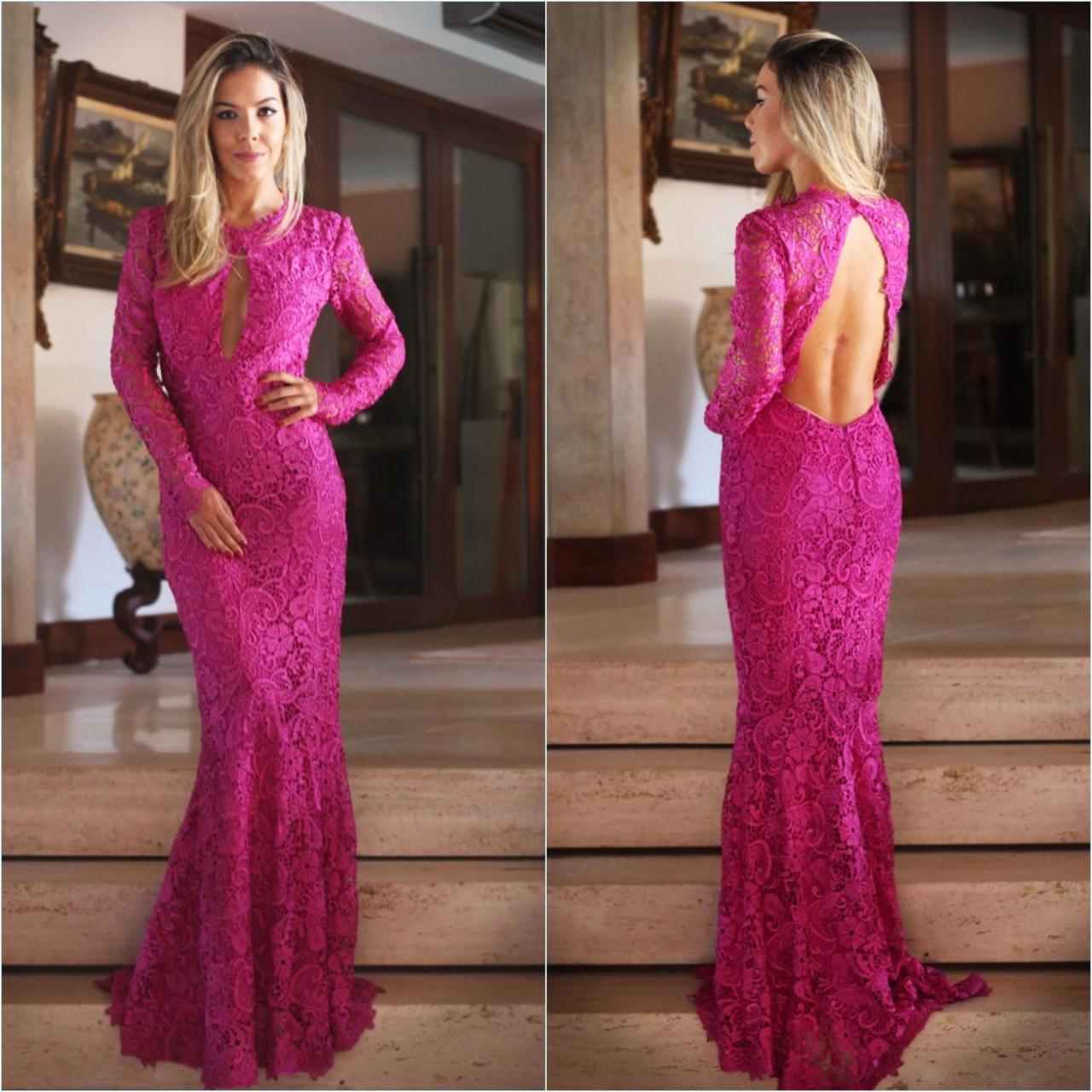 fuchsia pink lace dress